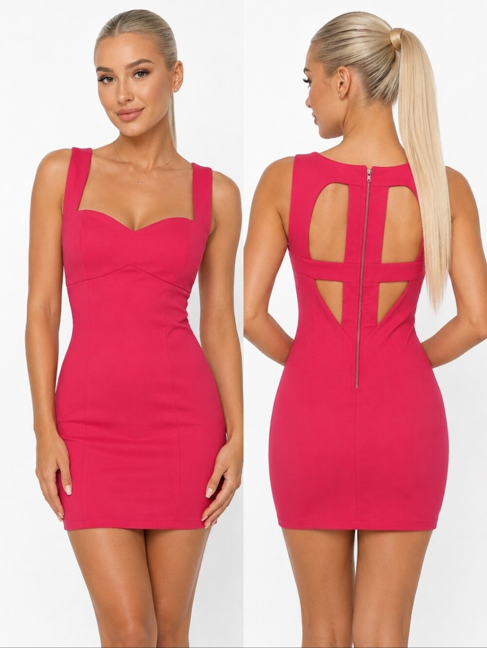 Charlotte Russe Y2k Hot Pink Cutout Back Bodycon Knit Party Rave Mini Dress Med